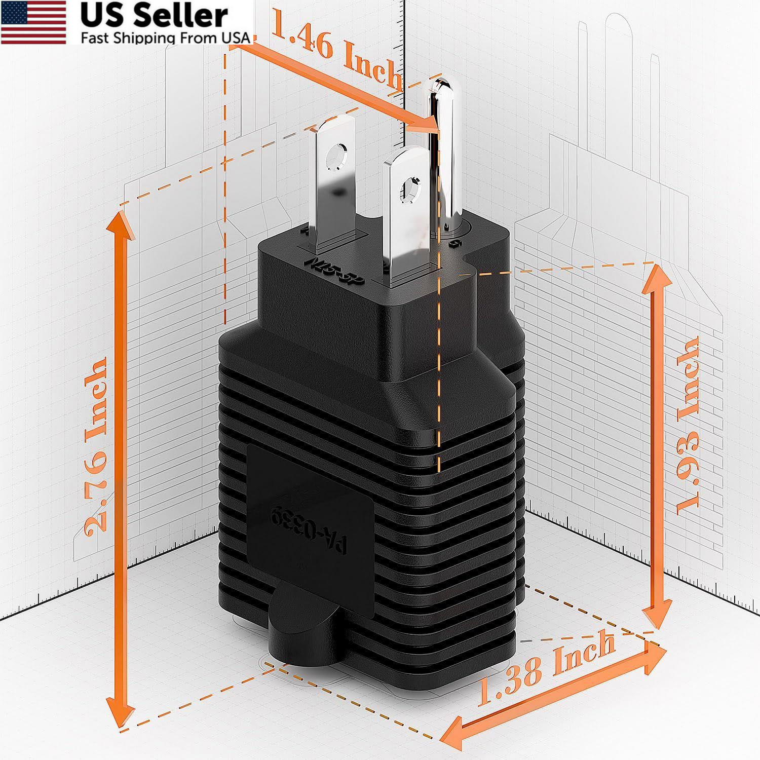 5-15P to 5-15R, 5-20R, 6-15R, 6-20R Adapter, 1 Count (Pack of 1), Black Color