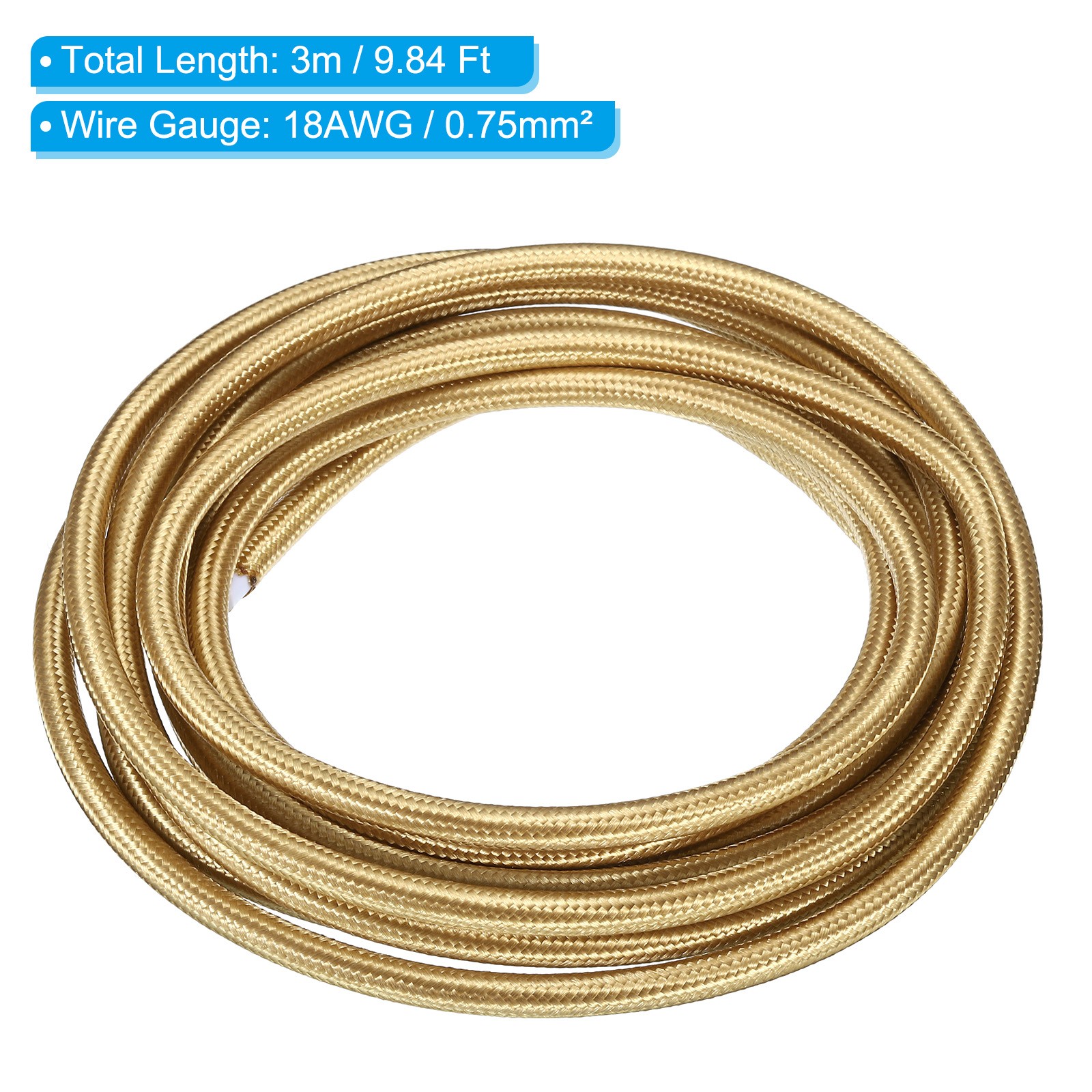 9.84ft 18AWG 2 Core Fabric Cloth Covered Round Wire Light Golden