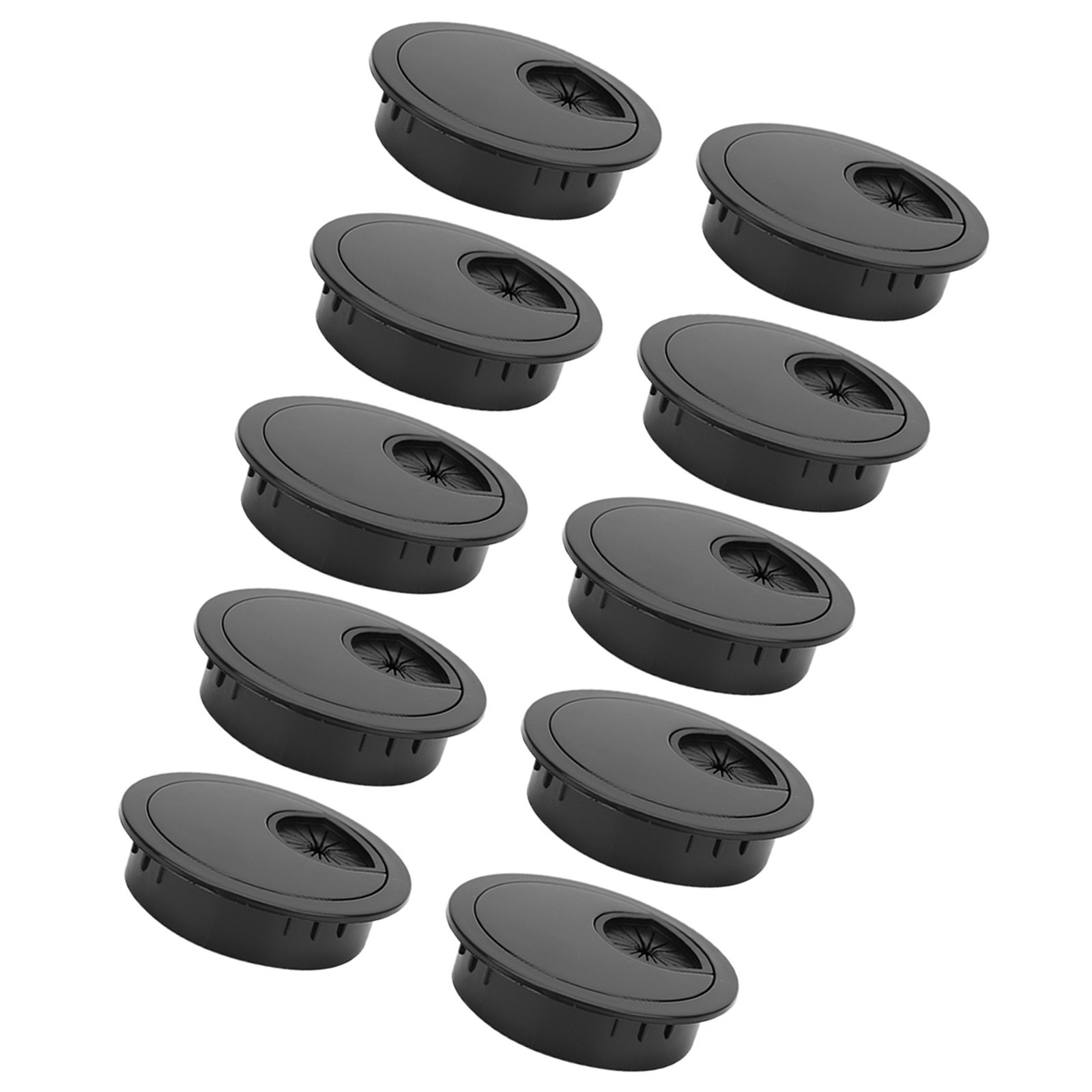 10 Pcs Wiring Grommet Bright Black Desktop ABS Plastic Wire Hole Organizer For O
