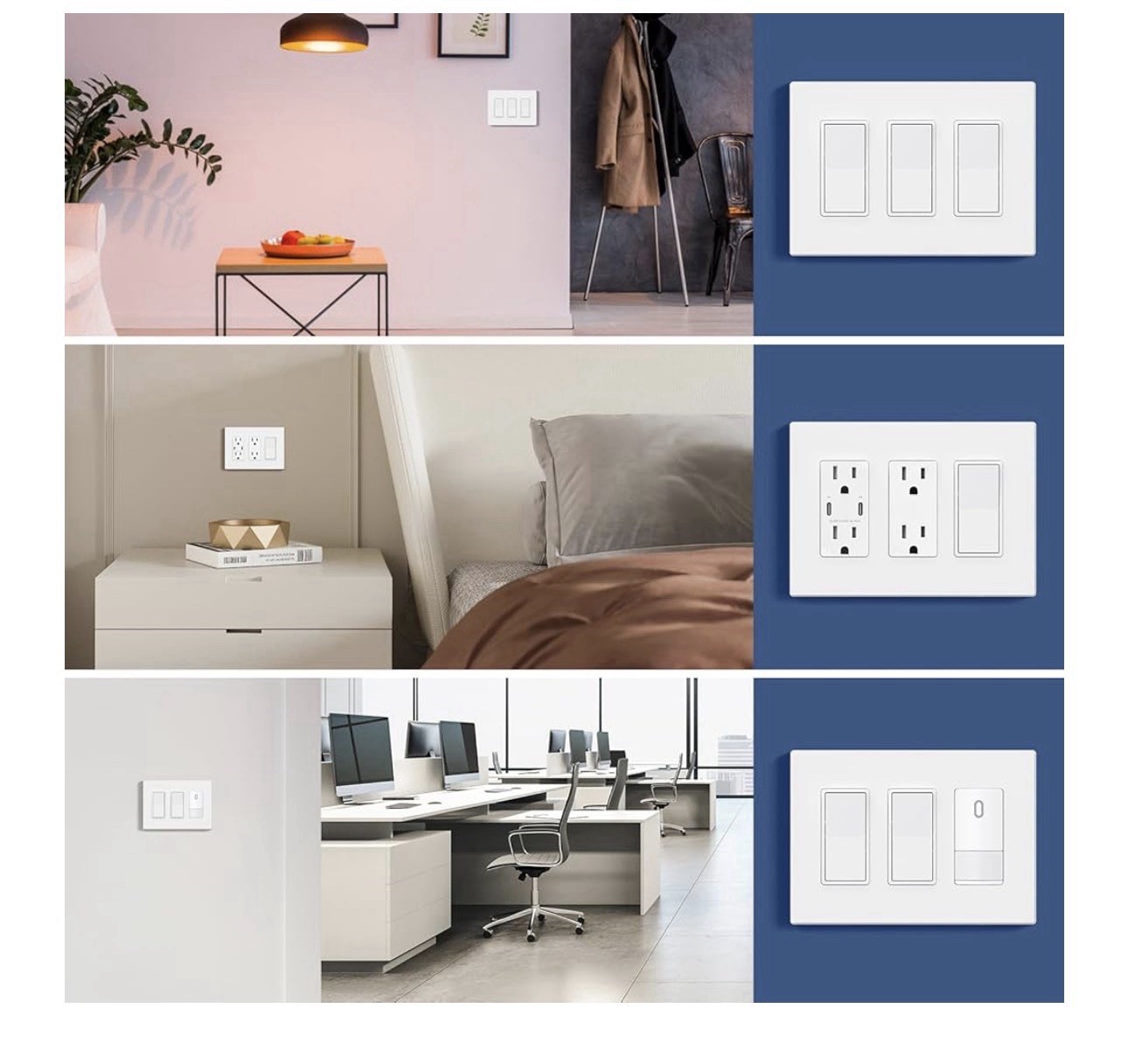 Aida Decorator/Rocker 3-Gang Mid-Size Wall Plate, White Matte Polycarbonate