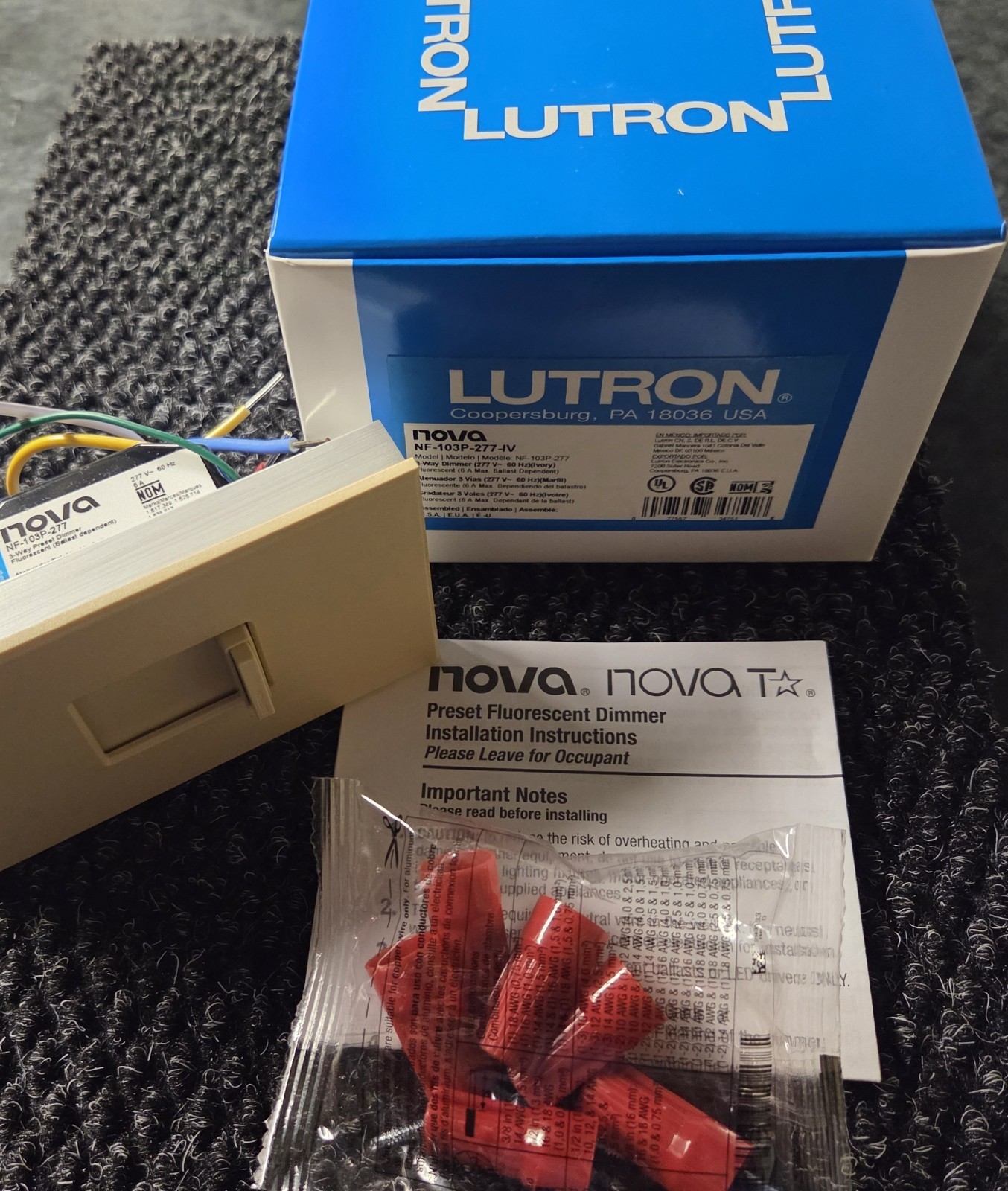 Lutron Wall Dimmer Switch NOVA NF-103P-277-IV 3-way 6A Fluorescent 277v NEW