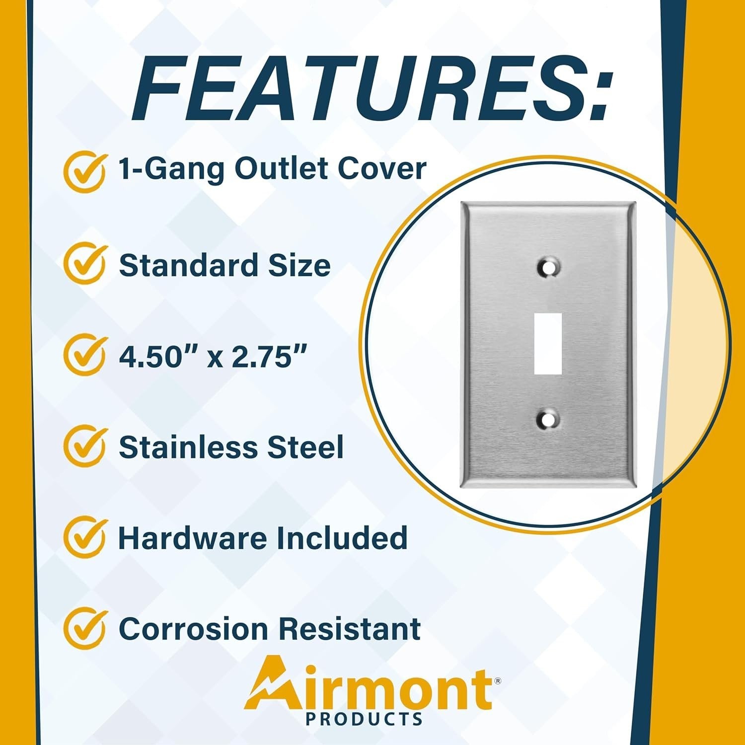 (2 Pack) 1 Gang Metal Toggle Switch Wall Plate, Standard Size, 4.5” x 2.75″