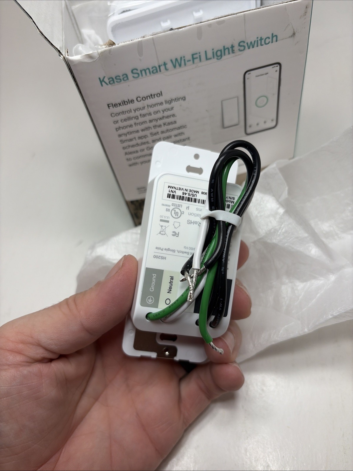 Kasa Smart Wi-Fi Light Switch HS200P3, Single Pole, 3 Pack, White, Wireless