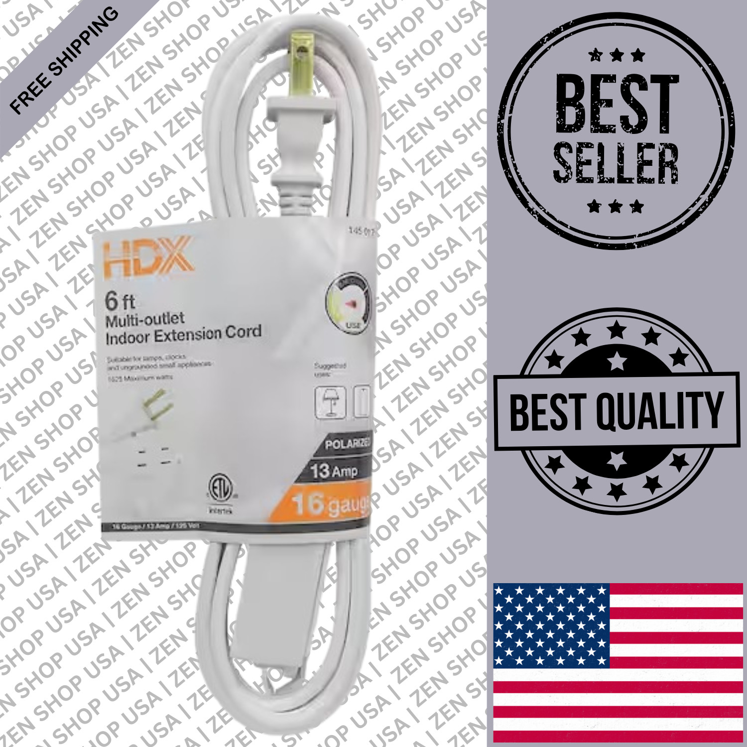 6 Ft. 16/2 Light Duty Indoor Multi-Outlet Extension Cord White