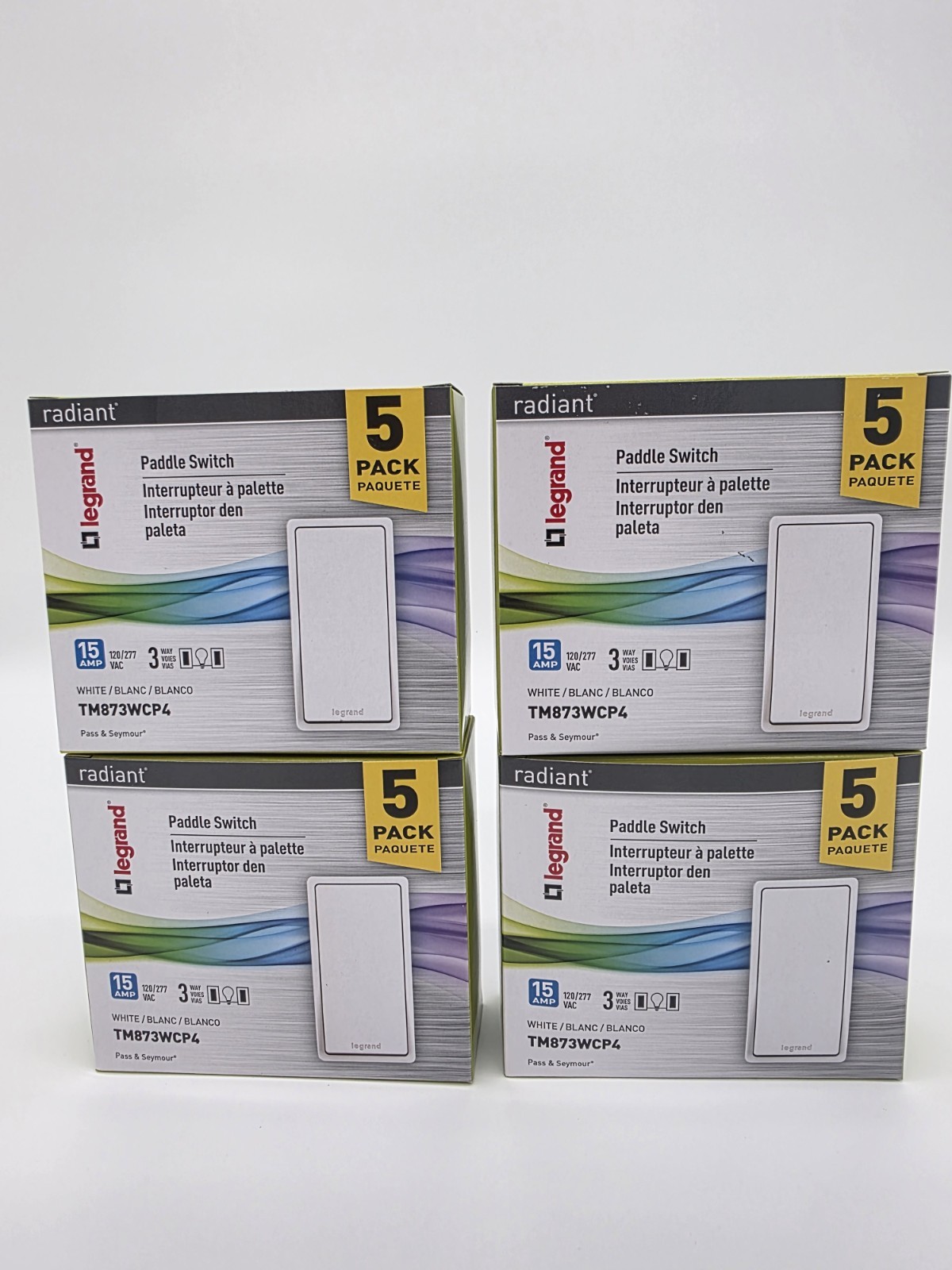 Qty 20 Legrand White Paddle Switch Pass & Seymour Radiant 15 Amp 3 Way TM873WCP4