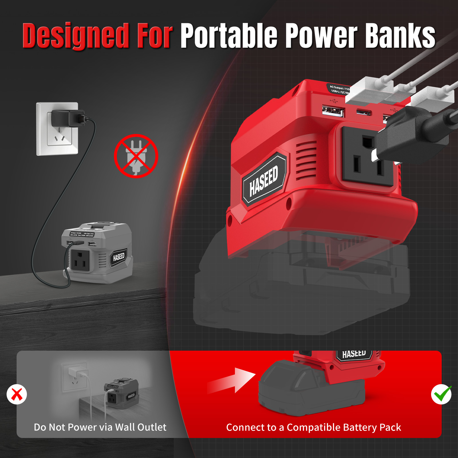 2-Pack 200W Portable Power Inverter for Milwaukee 18V Battery DC to 110V AC