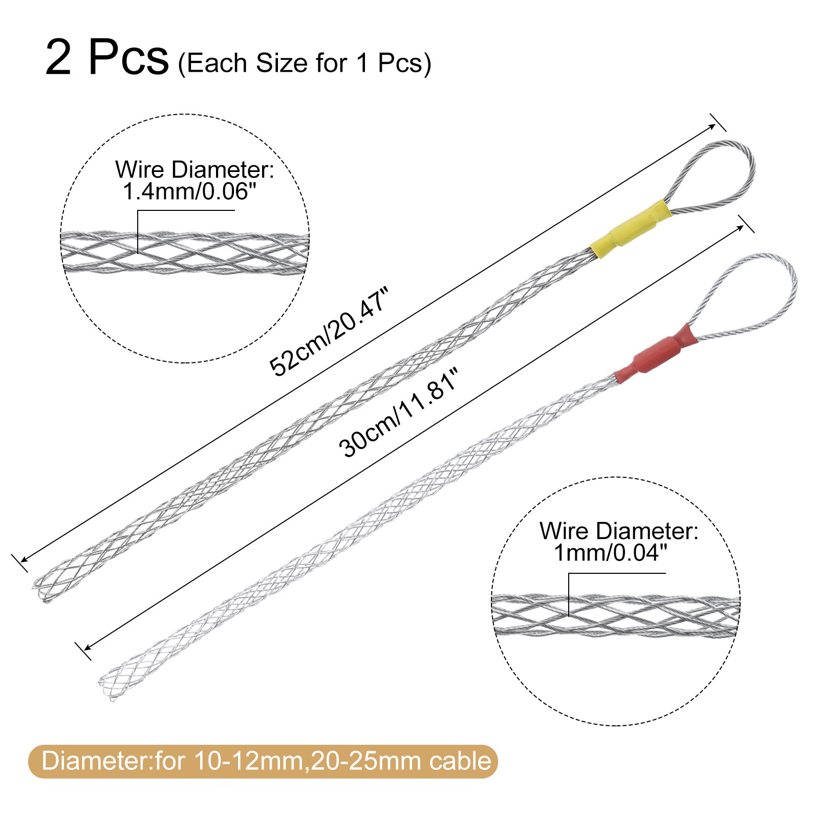 Cable Pulling Grip 30/52cm Single for 10-12cm+20-25cm Cable(Red+Yellow)