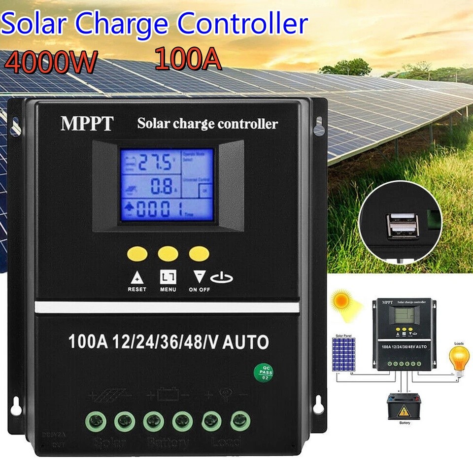 100A MPPT Solar Charge Controller 4000W 12V 24V 36V 48V LCD Display Dual USB