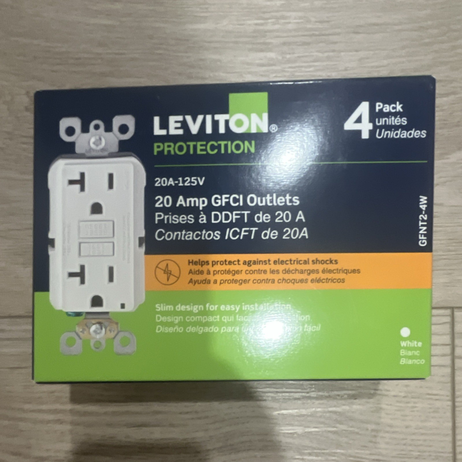 Leviton GFNT2-4W 20A 125V GFCI Tamper Resistant Duplex Outlet White 4pk