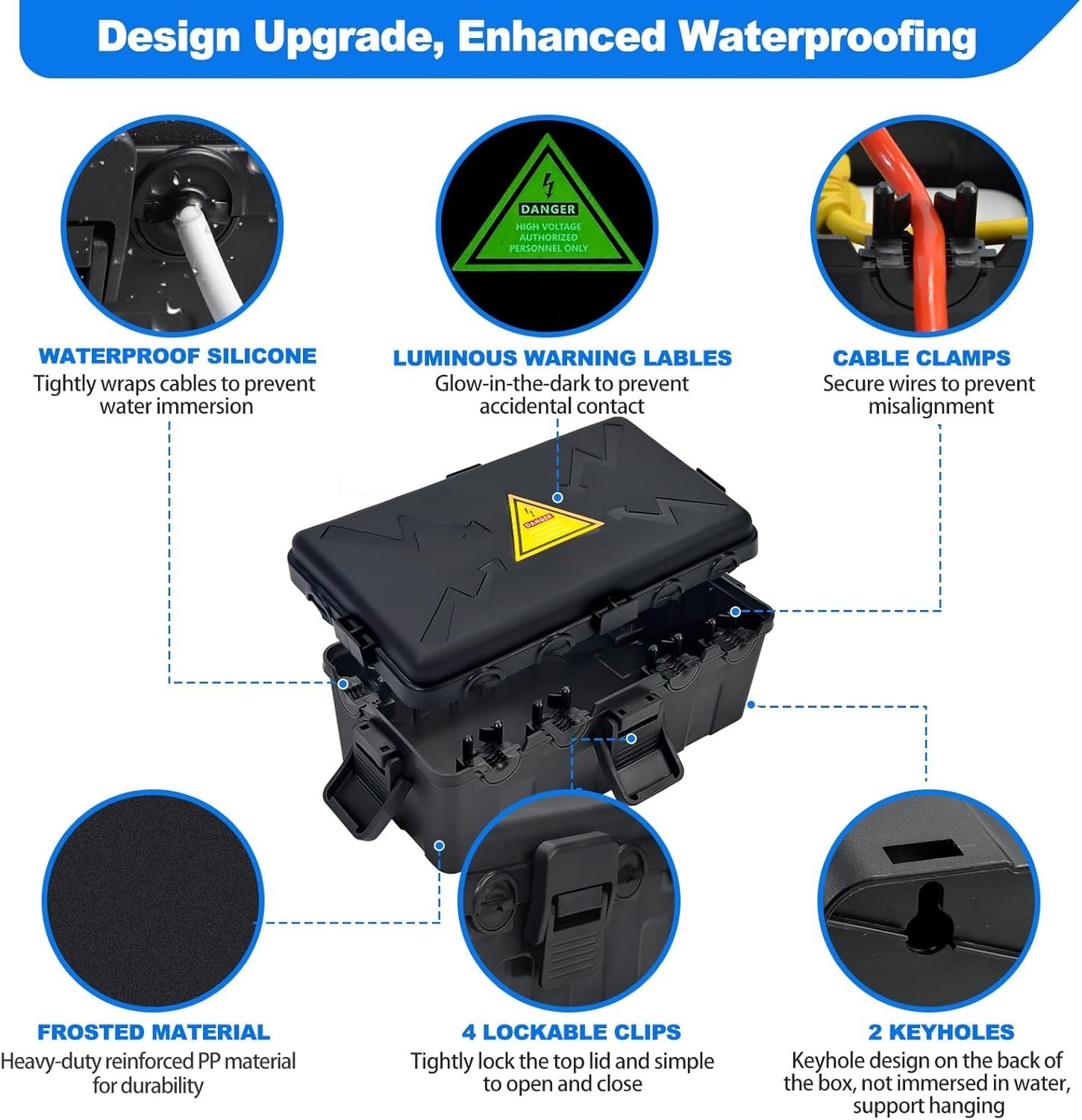 Outdoor Waterproof Electrical Box Extension Cord Cover IP54 Cable Organizer Blac