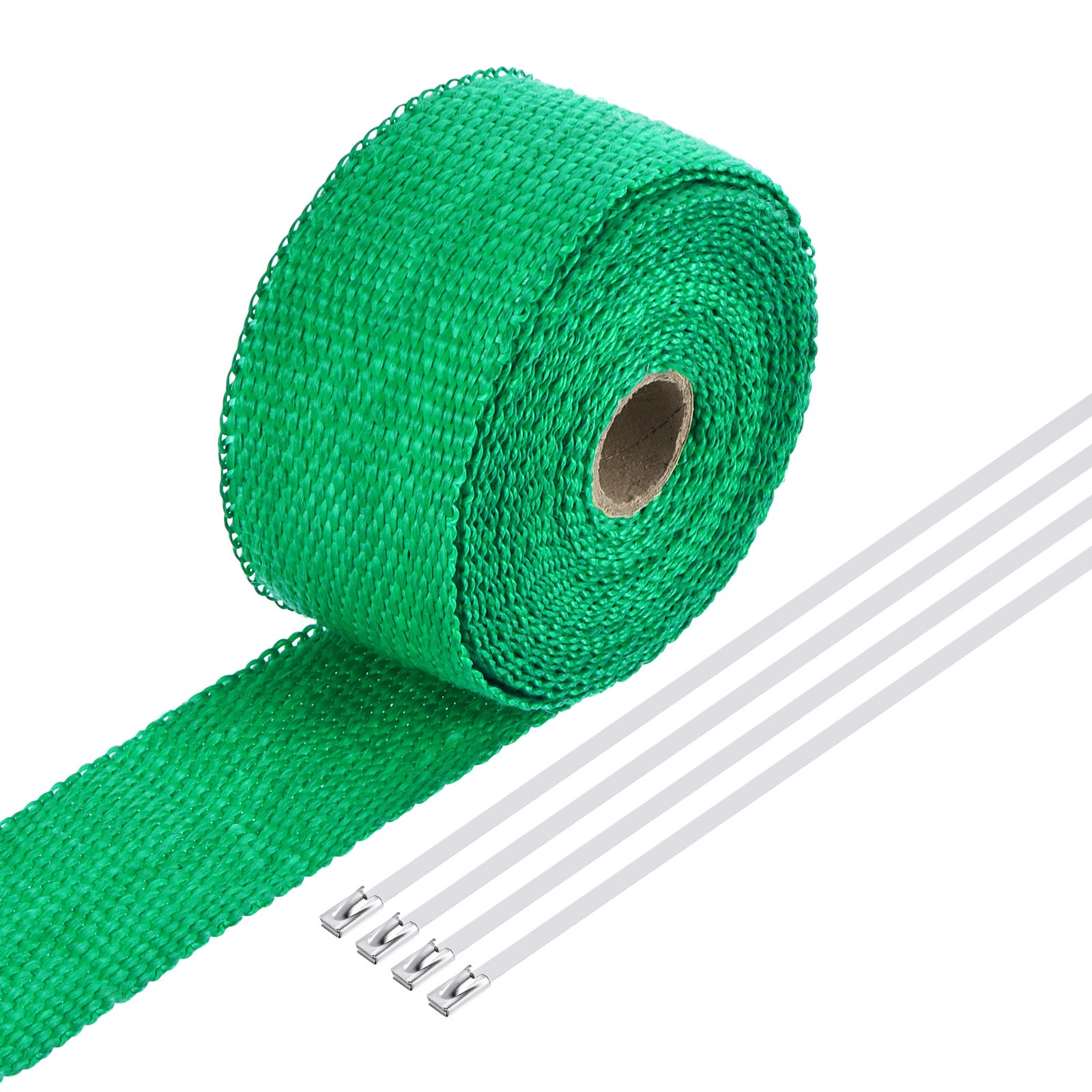 Fiberglass Exhaust Wrap Tape 2″x16′ Green Header Heat Wrap with 4 Stainless Ties