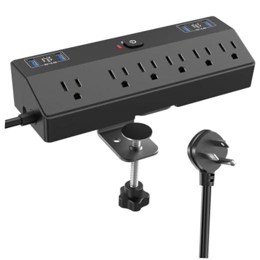 Desk Clamp Power Strip 40W Total Fast Charging Station, Black | 10FT Black 1.8″