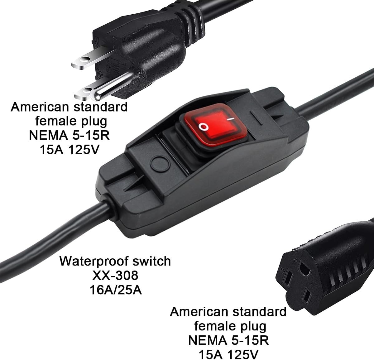Car Outdoor Extension Cord with Switch On/Off, 16A 250V 14AWG Heavy Duty Wate…