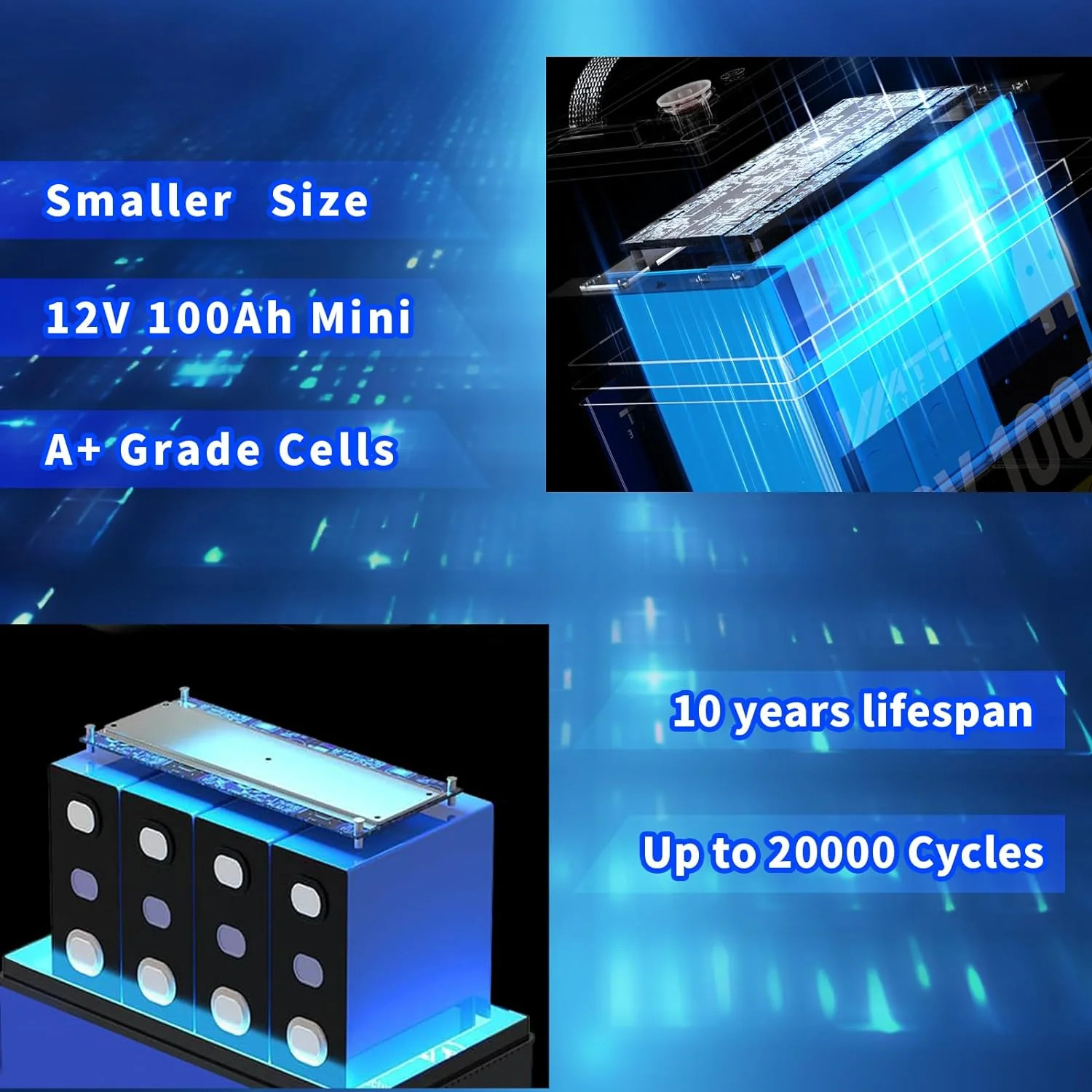 WattCycle 12V 14.8V 100Ah Lithium Iron Phosphate Mini Battery RV Camping Solar