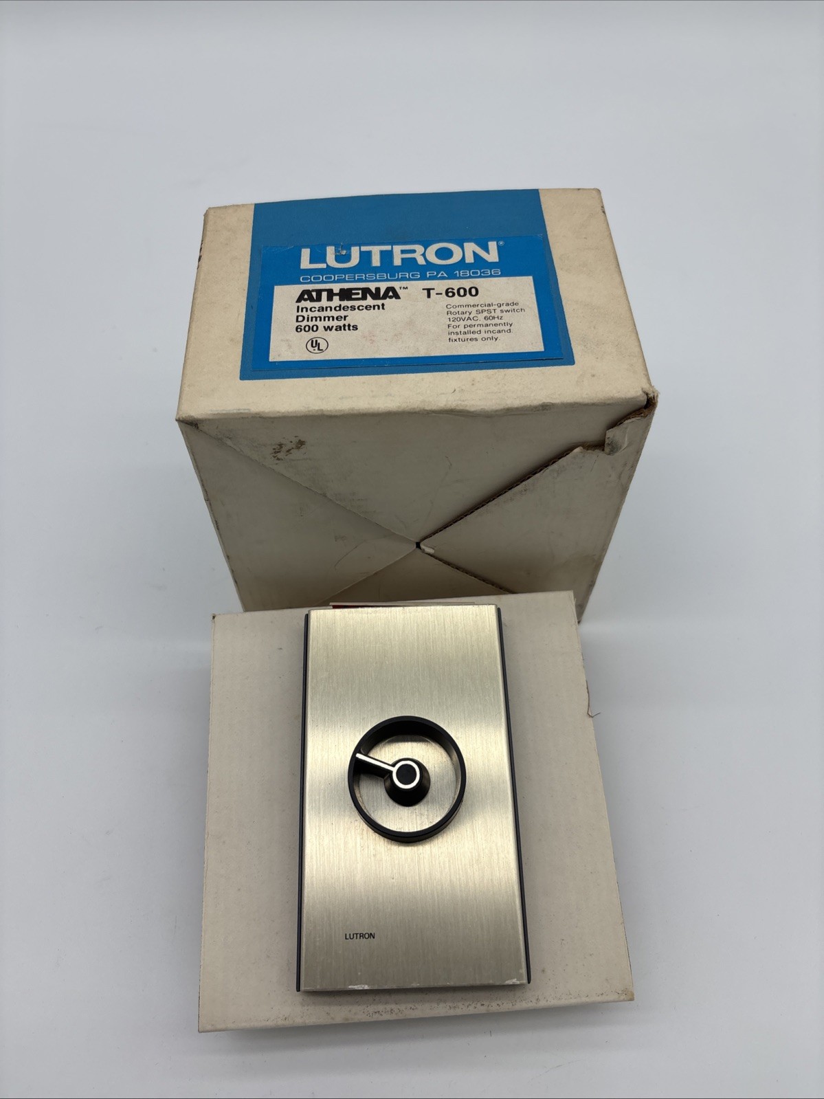 Lutron Athena T-600 Dimmer Switch Rotary Architectural 600w Brushed Metal