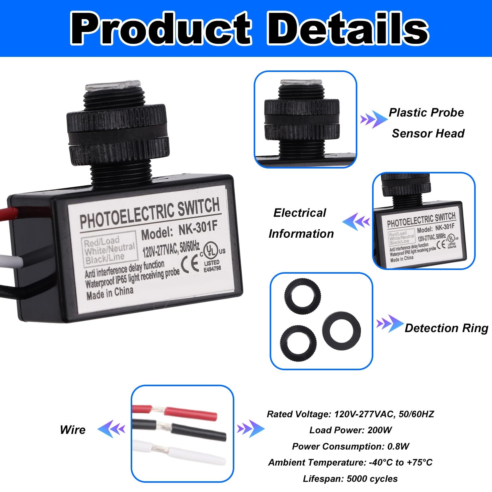 Unbranded 120V-277V AC Photocell Light Sensor Switch, Automatic Dusk to Dawn