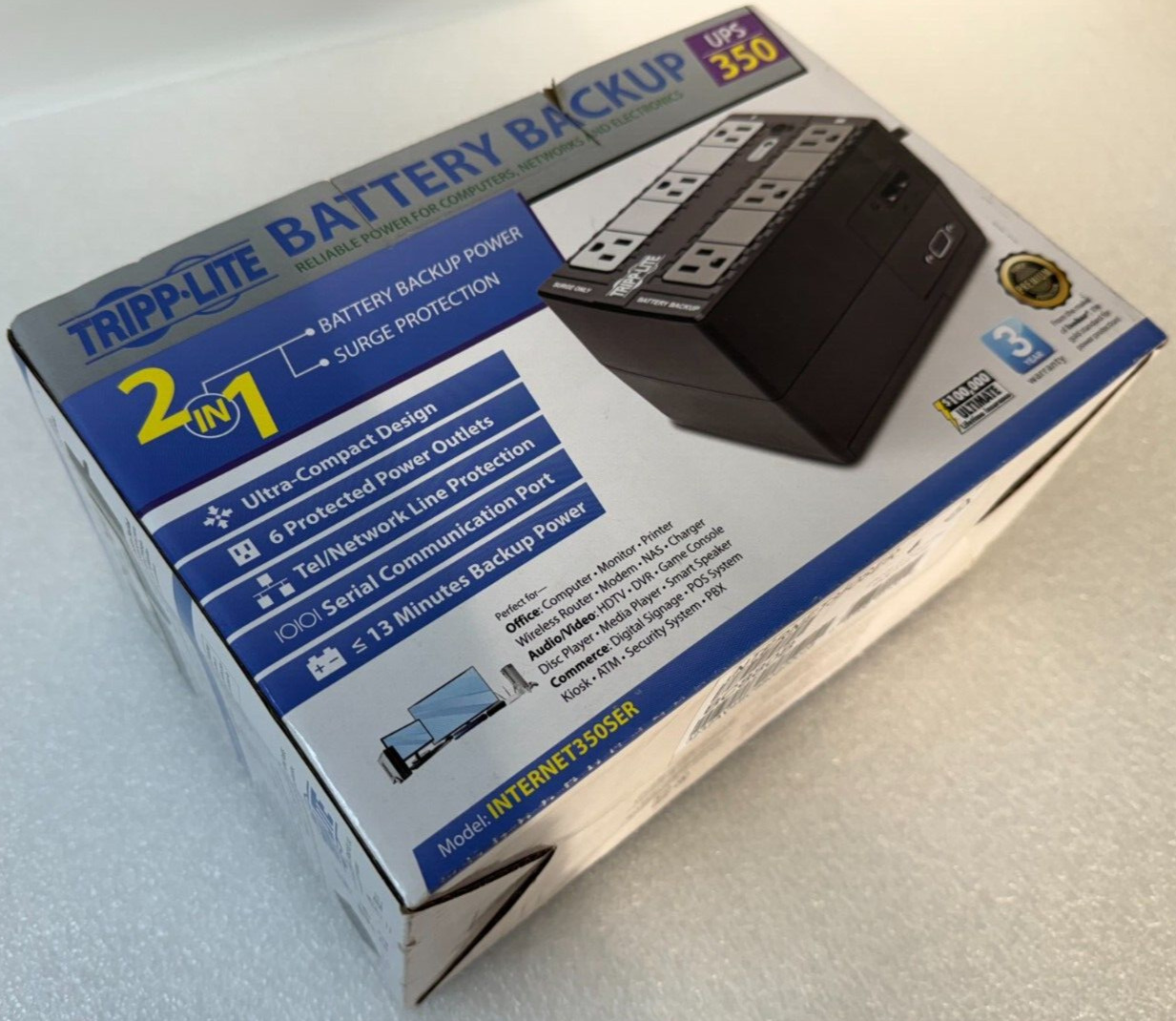 Tripp Lite UPS 350VA 180W Desktop Battery Backup Compact 120V DB9 RJ11 PC 350VA