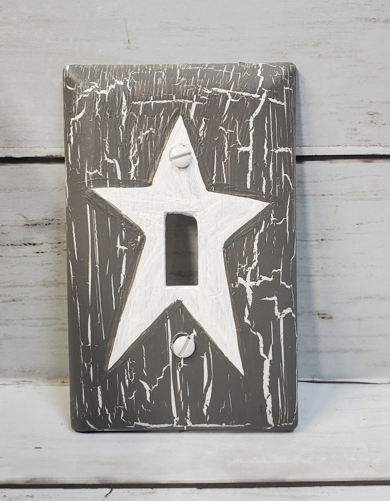 Crackle Painted Charcoal Gray with White Star Wall Plates, Switch, GFI, Outlet