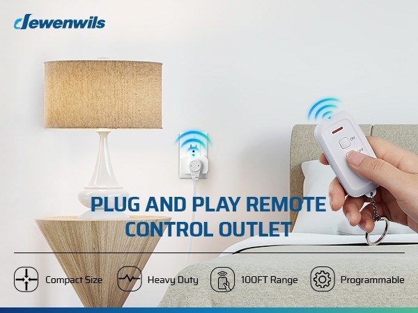 Indoor Remote Control Outlet, Wireless Remote Light Switch,15A/1875W, 100ft RF