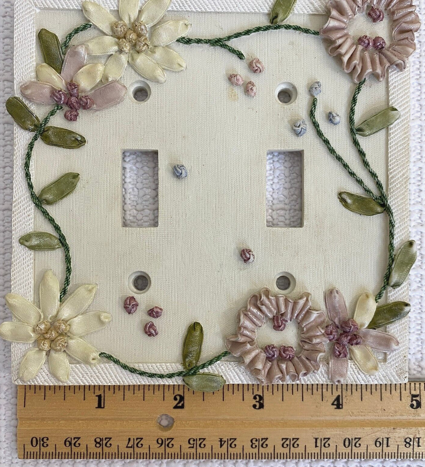Borders Unlimited floral carved light switch cover double pink green cream boho