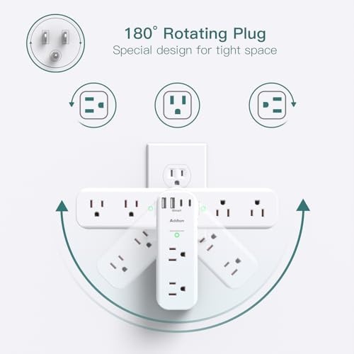 Surge Protector Wall Outlet Extender 6 AC Outlets 4 USB Ports 1800J Rotating