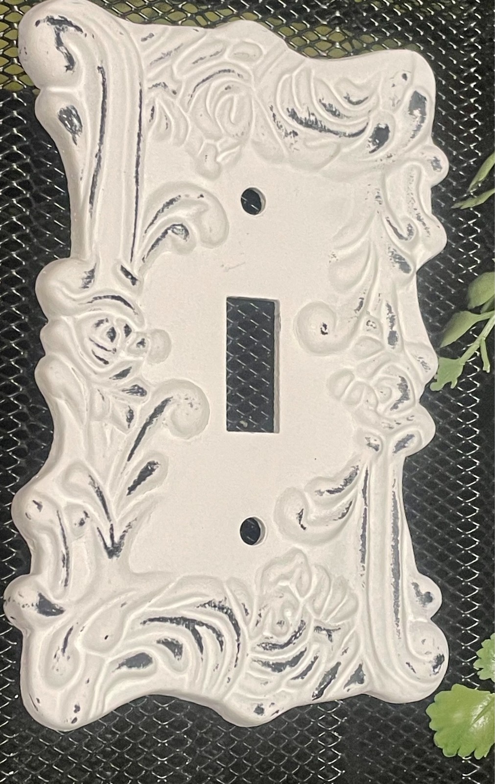 Light Switch Plate Wall Cover Toggle Distressed White Rustic METAL Shabby Chic