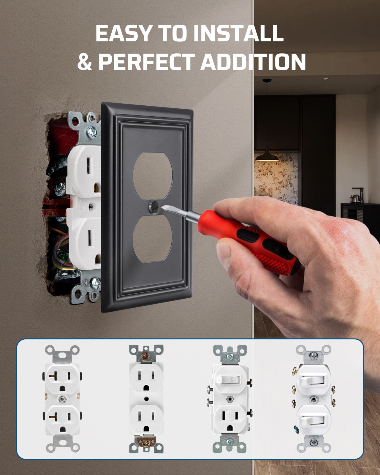 DEWENWILS Metal Outlet Cover, Standard Size Switch Cover, 4 Pack, Black
