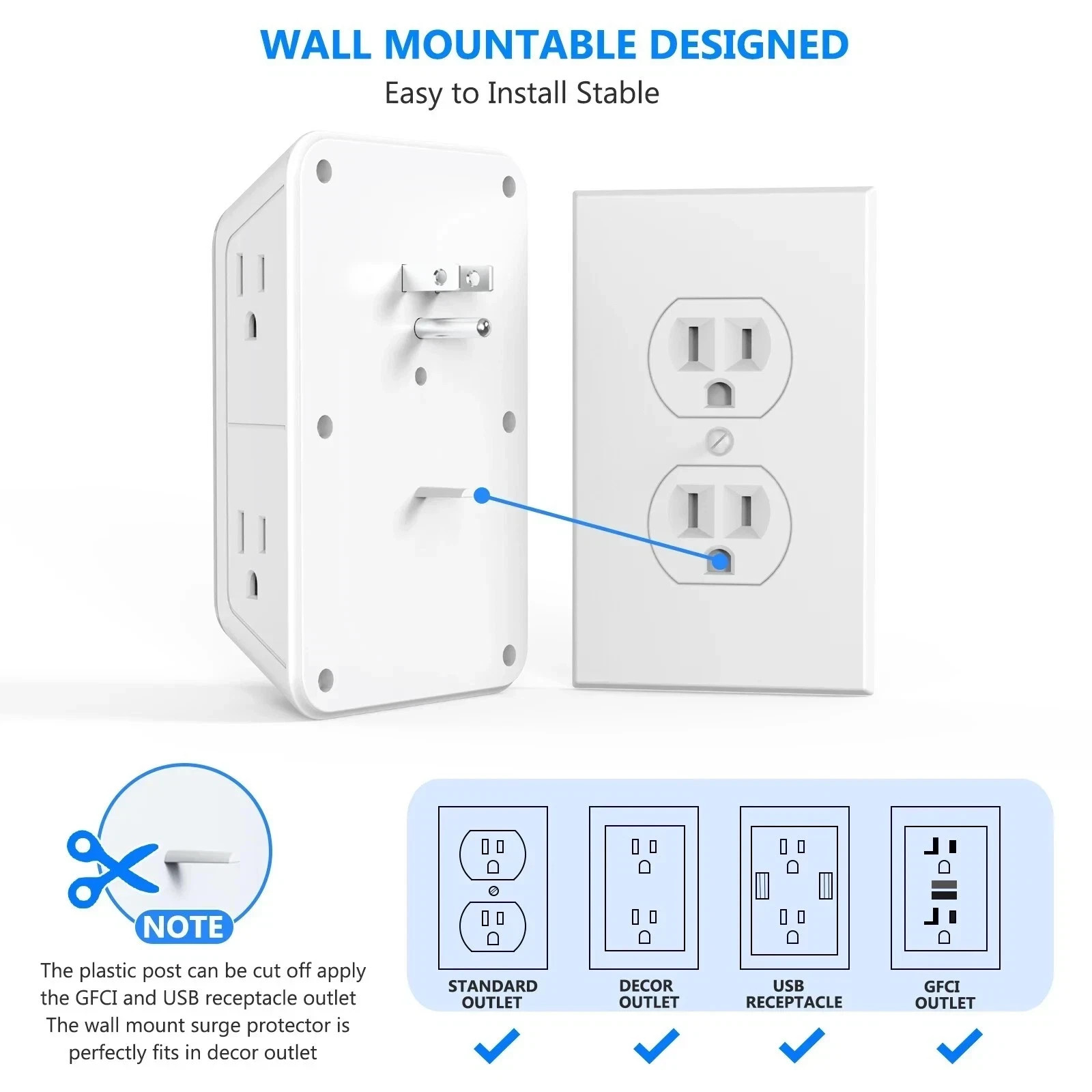 US Multi Socket Wall 6 AC Outlets 4 USB Port, 2 Type C Universal Plug Charger