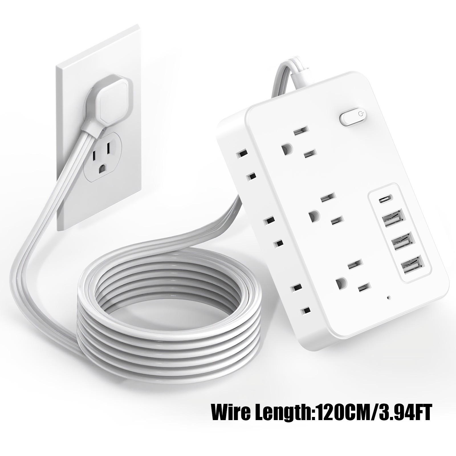 Multi Outlet Power Strip with USB C Charger 5/10FT Extension Cord Flat Plug US