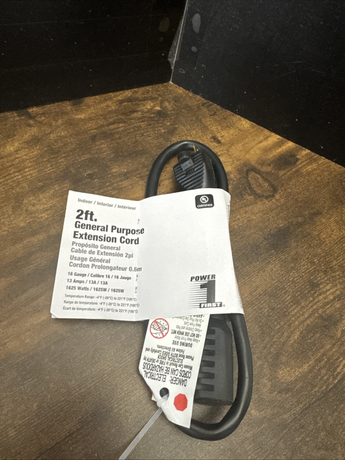 POWER FIRST 2 FT General Purpose Power Extension Cord INDOOR 16 Gauge 13A 1625W