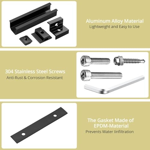 Solar Panel Mounting Brackets, 4.72″ Rails + 1.38″& 1.18″ clamps Black