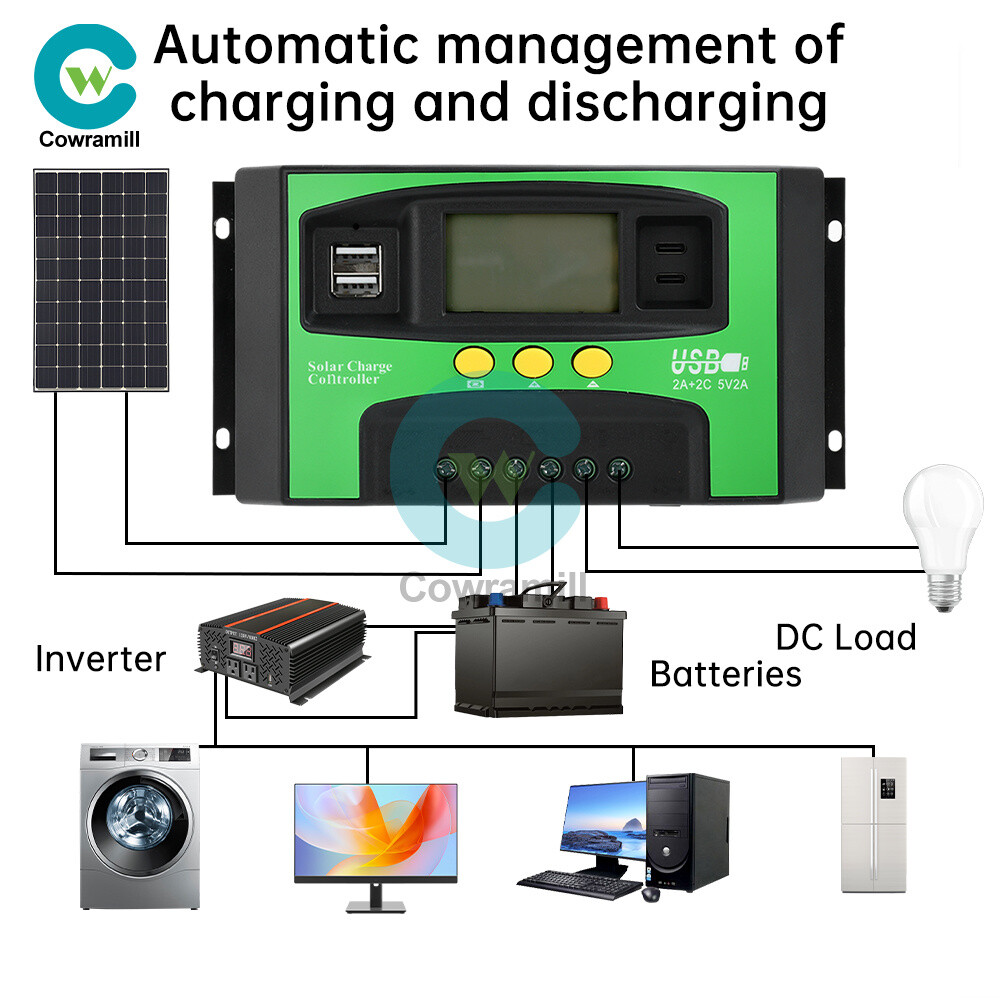 12V24V Solar Charger Controller 30A 40A 100A PV LCD Controller Timing USB/Type-C