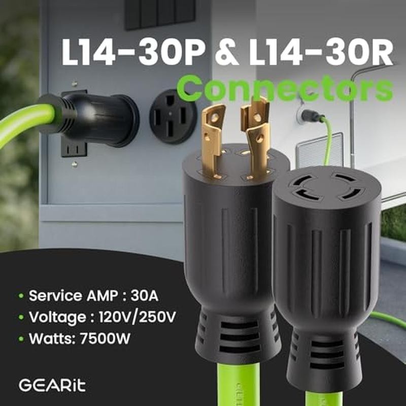 10ft Generator Extension Cord 7500W 4-Prong Locking Power Cable 10 Gauge SJTW