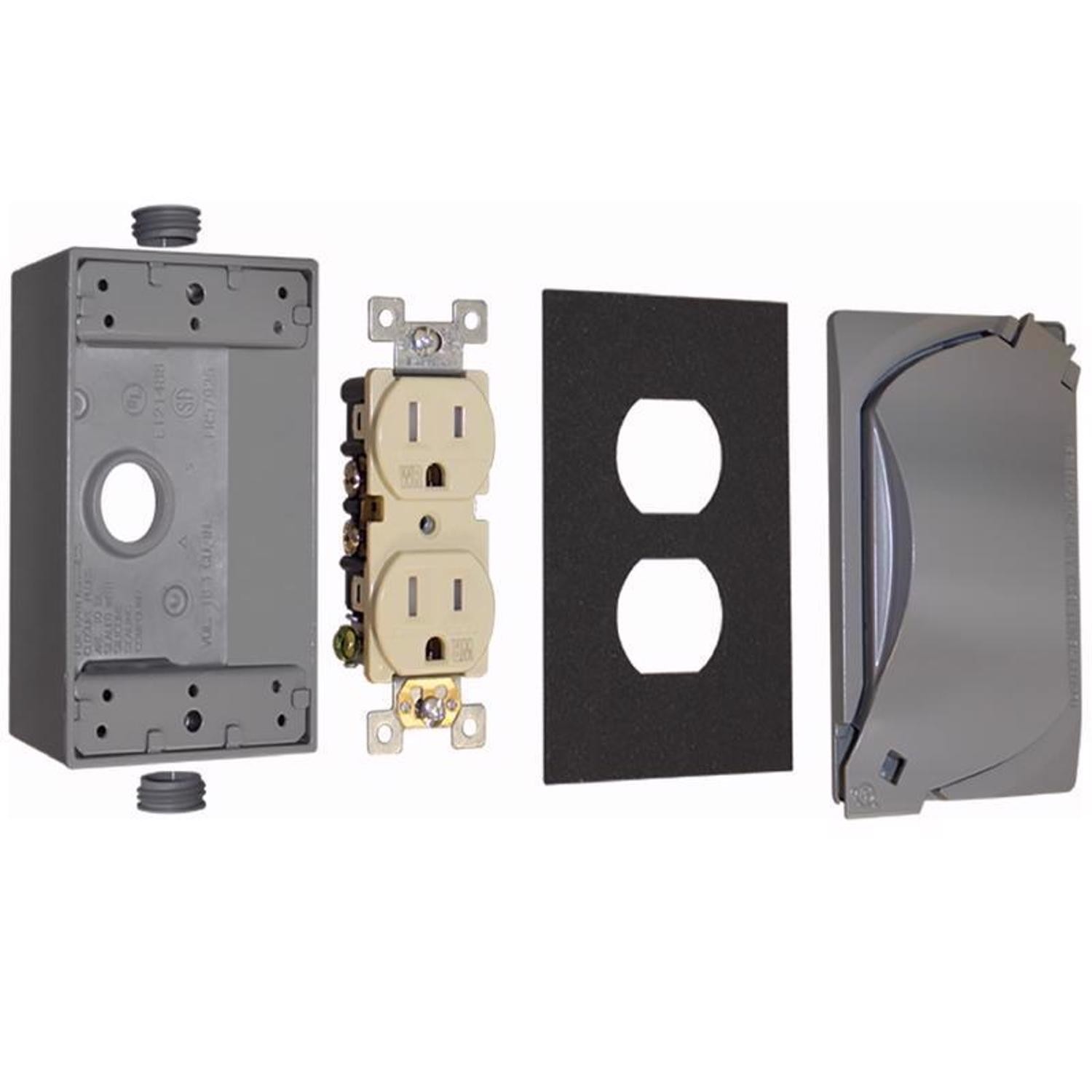 Sigma Electric 16446 Gray Rectangle Metal 1-Gang Duplex Outlet Kit 4.58 H in.