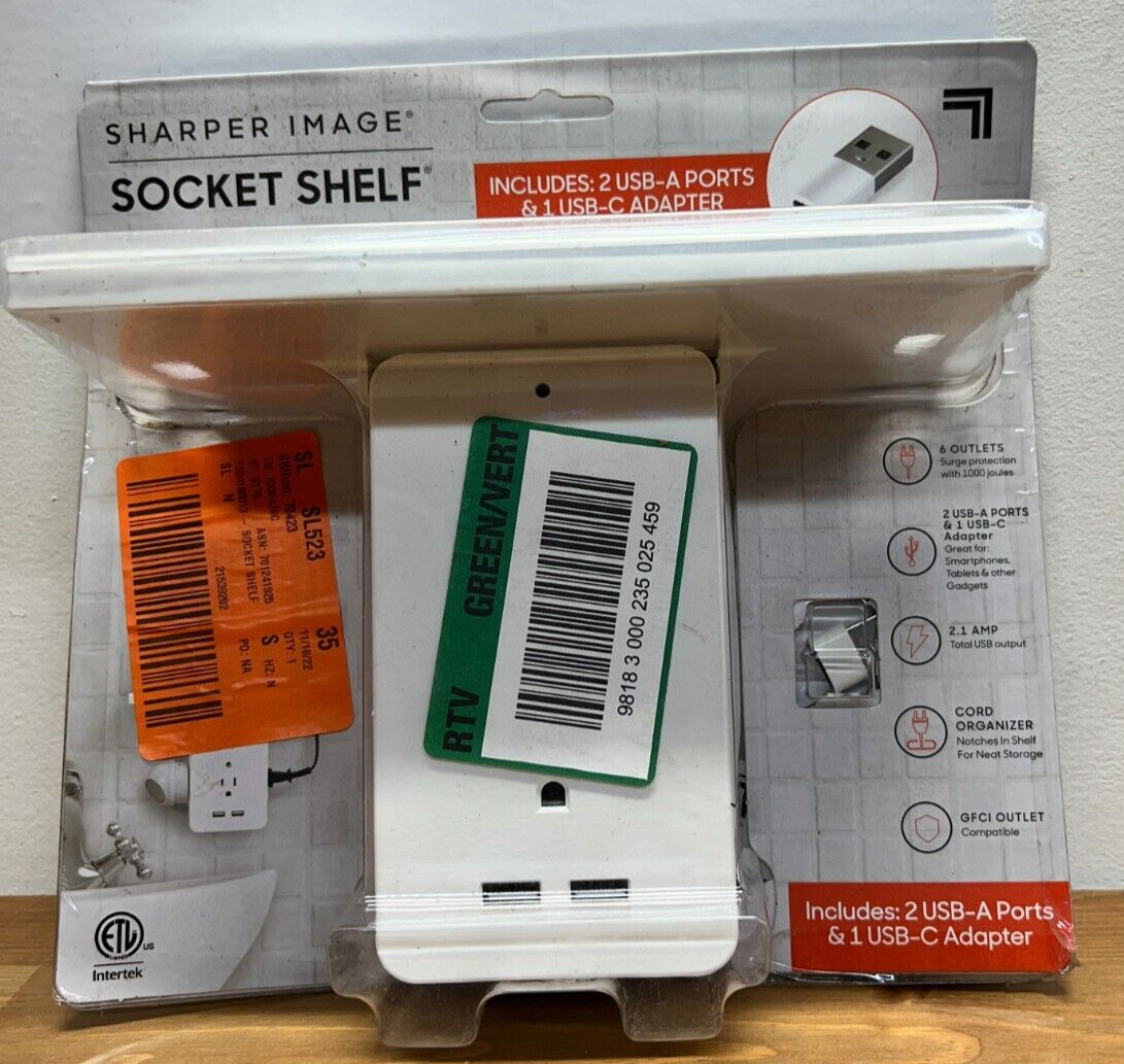 Sharper Image Socket Shelf 6 Outlets W/ 2 USB OUTLETS