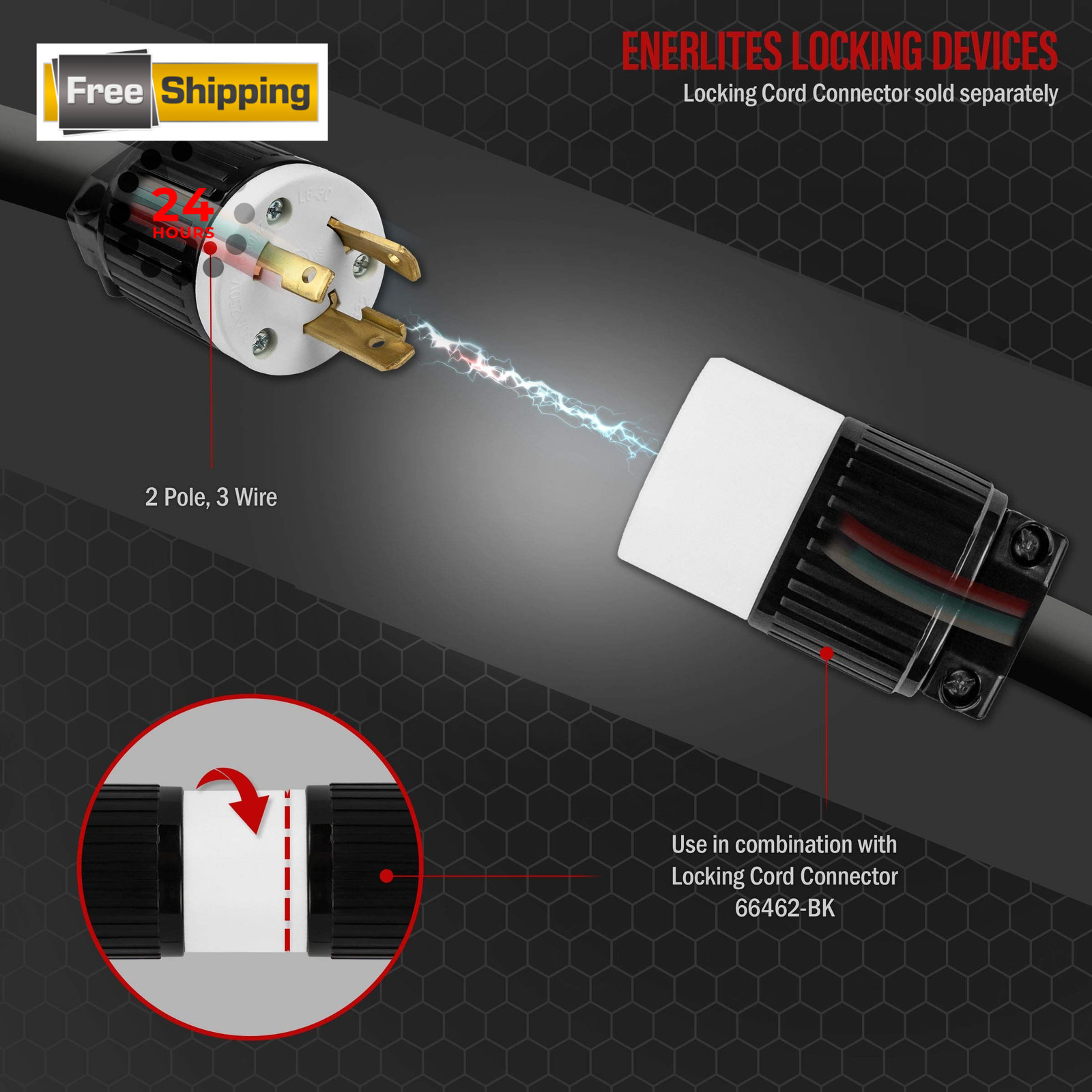 ENERLITES NEMA L6-30P Locking Plug Connector for Generator, 1 Pack, Black