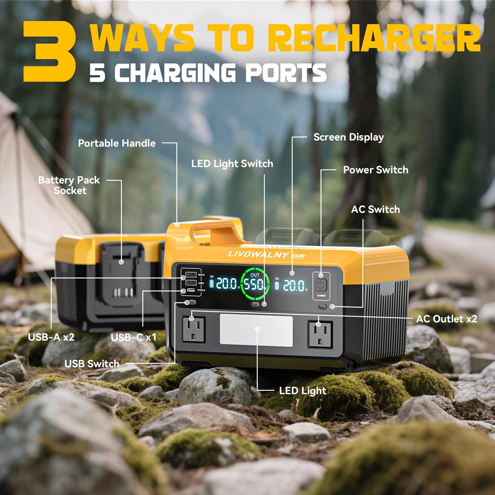 550W Power Station Compatible with Dewalt: LIVOWALNY Portable Generator DC