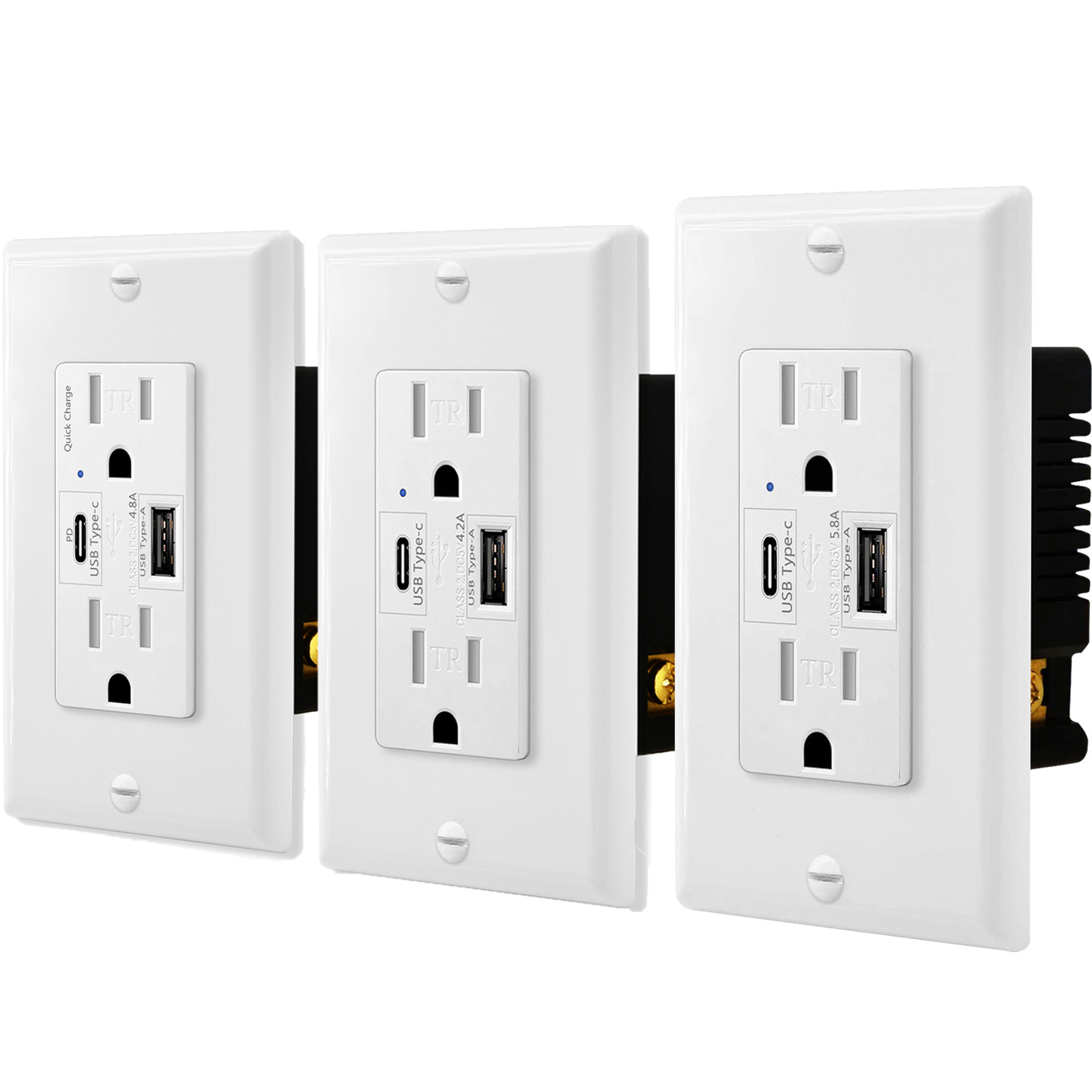 Dual USB Type-C Wall Outlet Charger Tamper Resistant Electrical Receptacle Plate