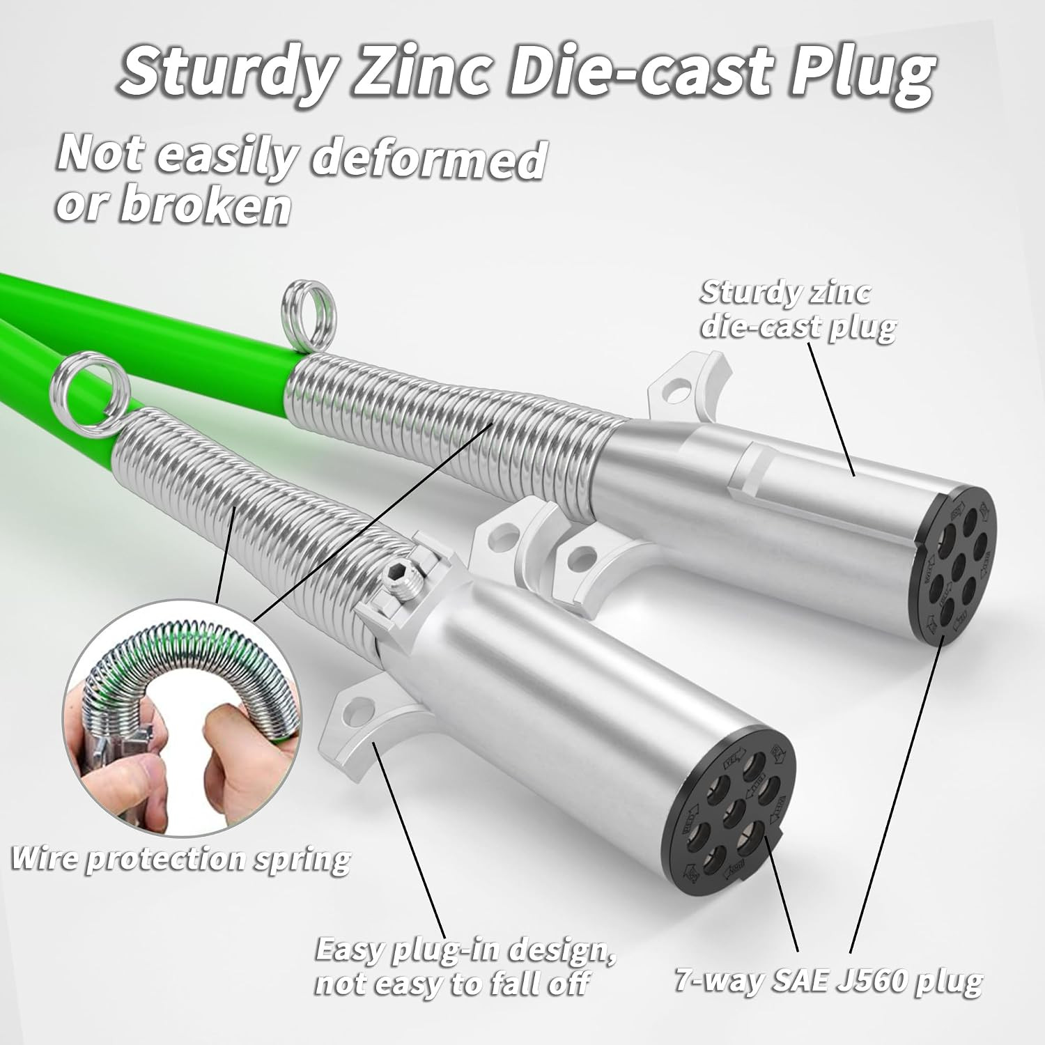 7 Way Trailer Cord 12 FT ABS Heavey Duty, Flexible -85°F Cold Resistance Straigh