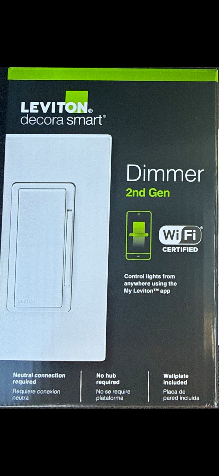 Leviton Decora Smart Dimmer 2nd Gen Wi‑Fi App Control White Wall Switch