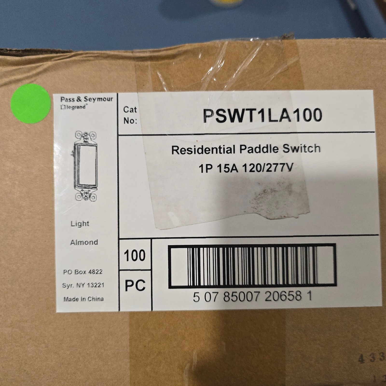 100x Legrand Paddle Switch 1PP&S PSWT1LA100 15A 120V New