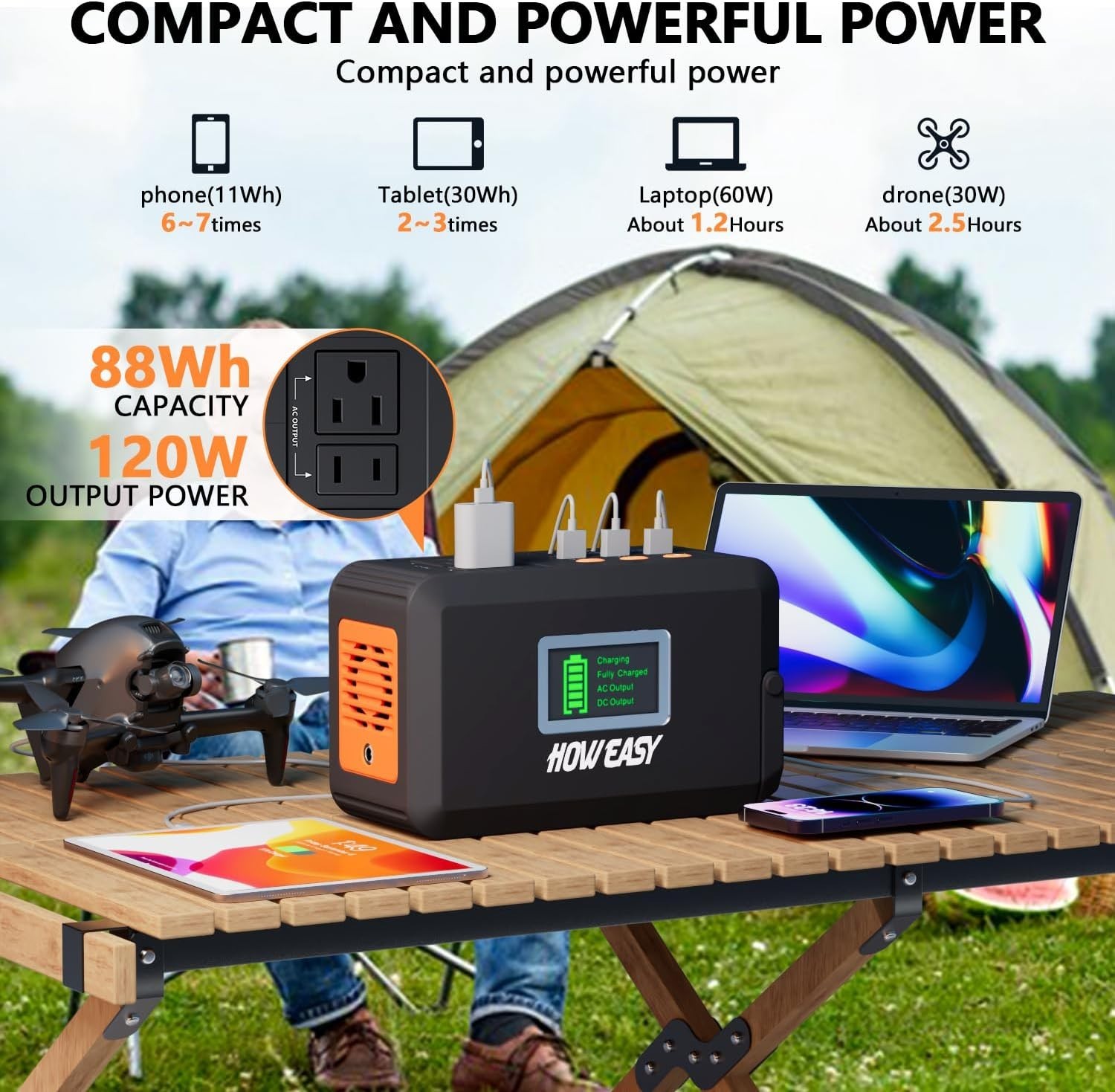 Compact Solar Generator 120W Peak with 8 Outputs – Ideal for Outdoor Adventures
