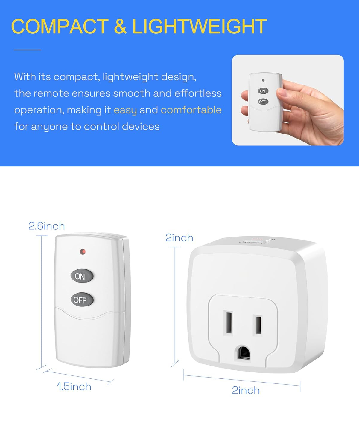 HBN Remote Control Outlet Plug Remote Switch Outlet with 100FT RF Signal Wireles