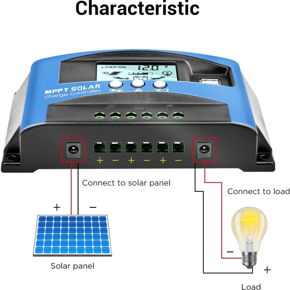 Solar Charge Controller MPPT 100A LCD Display 12V 24V Dual USB Solar Controller
