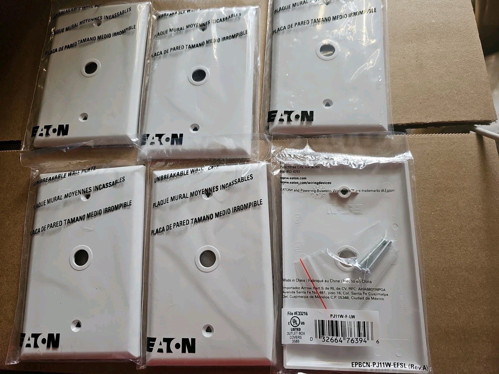 Lot of 6 Eaton PJ11W Wallplates 1-Gang Telephone/Coax Polycarbonate White