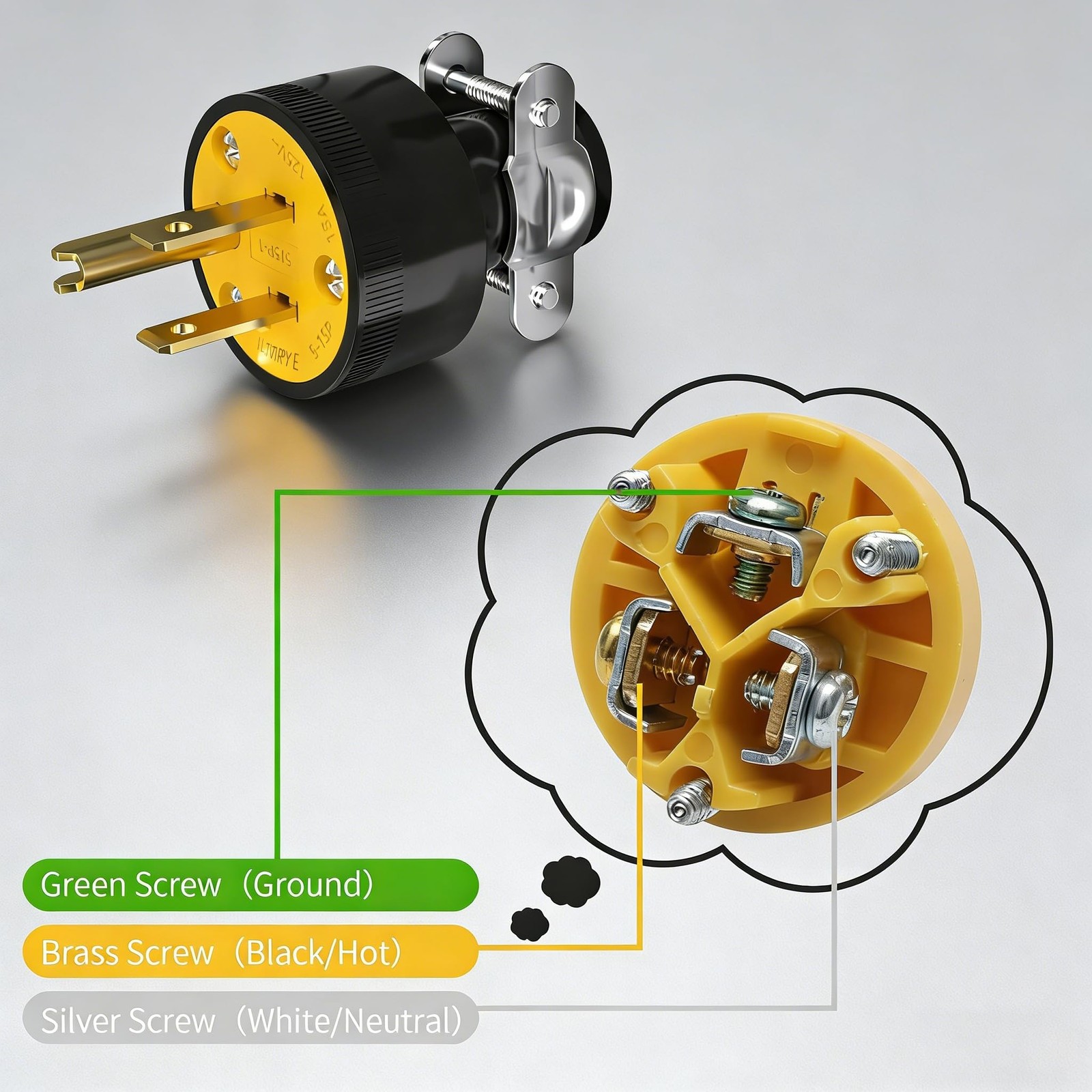 Muelnmey 1 Set Extension Cord Ends Electrical Replacement Plug & Yellow