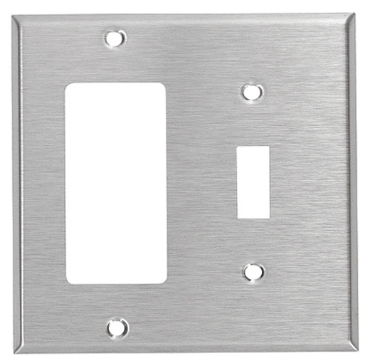 (1 pc) *NEW* 2-Gang 1 Toggle/ 1 GFCI Decorator Stainless Steel Combo Wall Plate