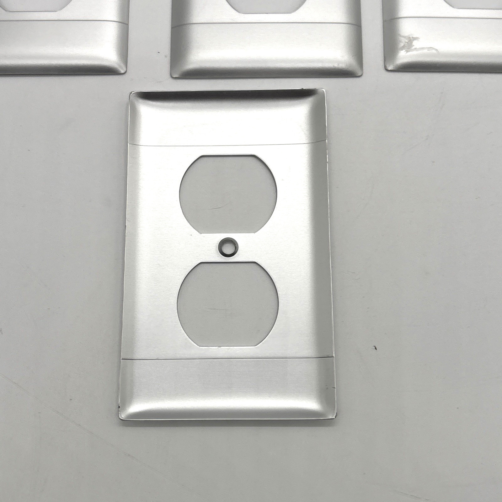 5 Brushed Stainless Metal Outlet Covers W/ Screws New Open Modern Smooth