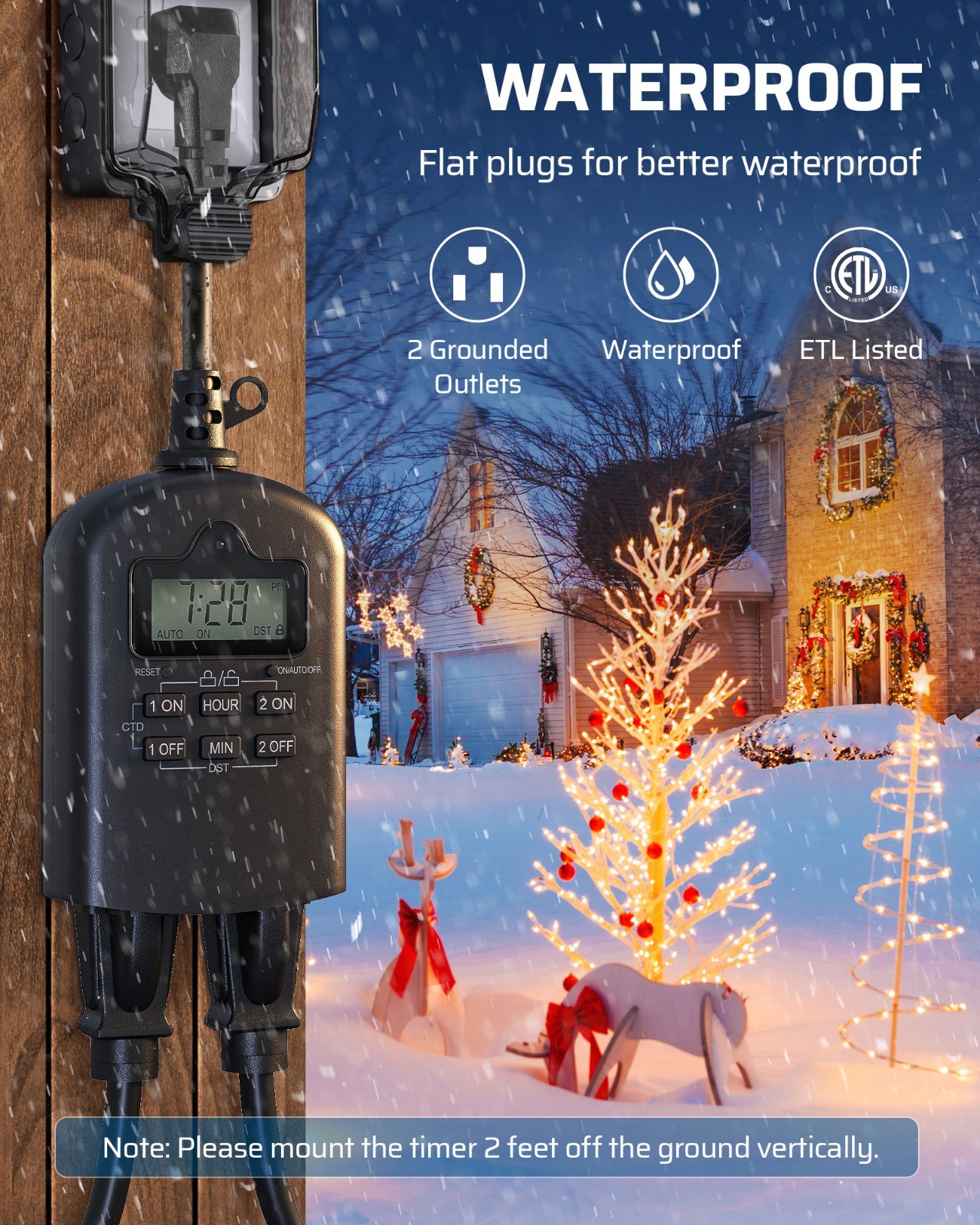 DEWENWILS Outdoor Timer Outlet Waterproof Programmable 2 Outlet 15A Heavy Duty