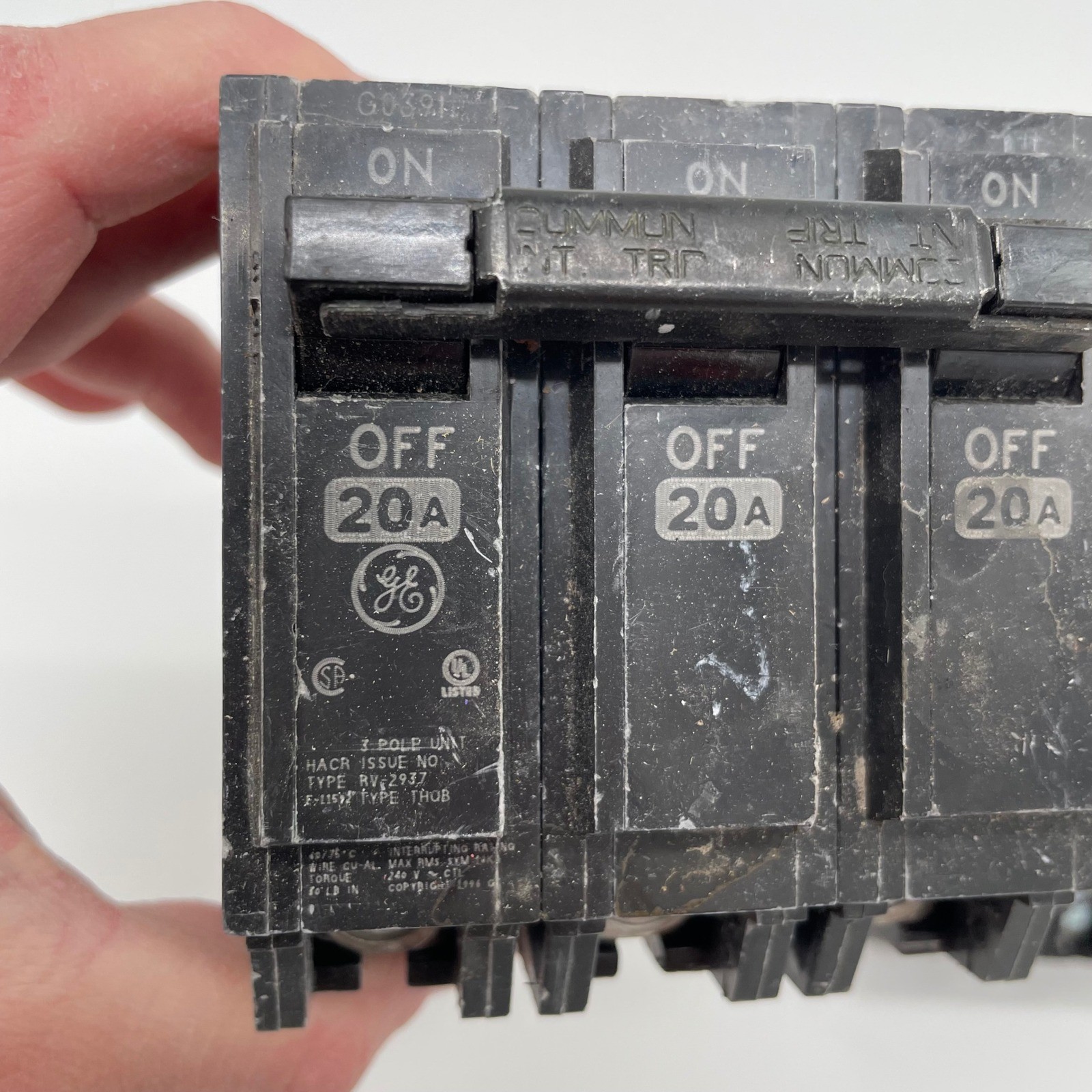 (Lot of 2) GE THQB32020 3-Pole 20A 240V Bolt-On Circuit Breaker THQB 20 Amp 3P